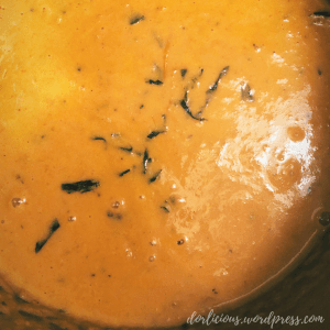 Creamy tomato soup, blended with basil